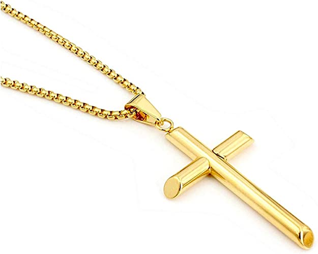 Gold Box Chain Style Cross Pendant Necklace