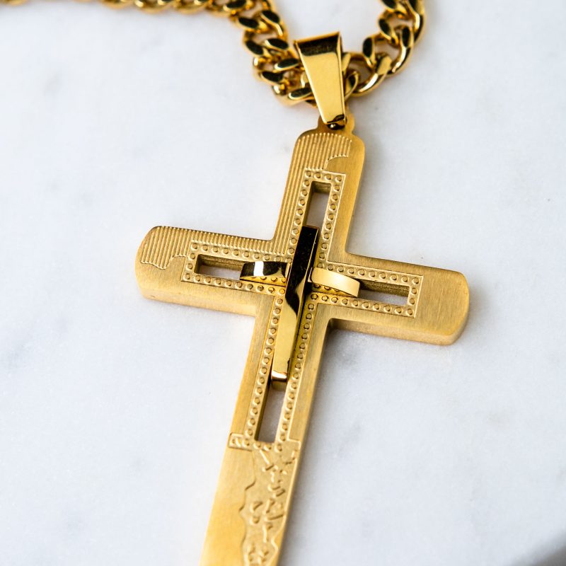 Gold Filigree Cross Pendant Chain